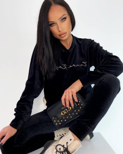 Welurowy Komplet Dresowy LAURA ROSA czarny