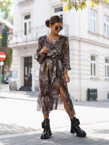 SUKIENKA MIDI BROWN AUTUMN z paskiem