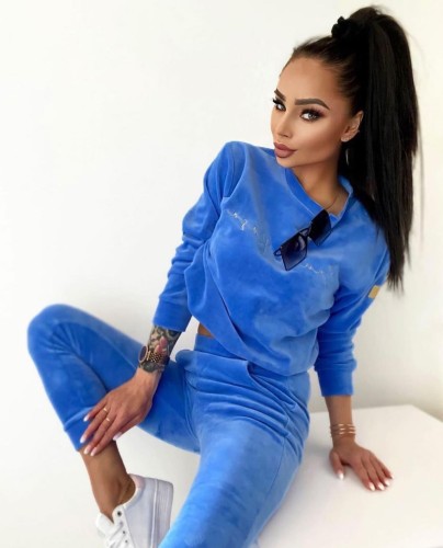 Welurowy Komplet Dresowy LAURA ROSA niebieski