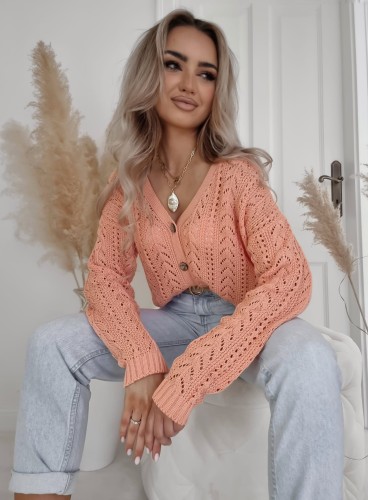 Ażurowy sweterek WOOD rozpinany BY ME pomarańczowy