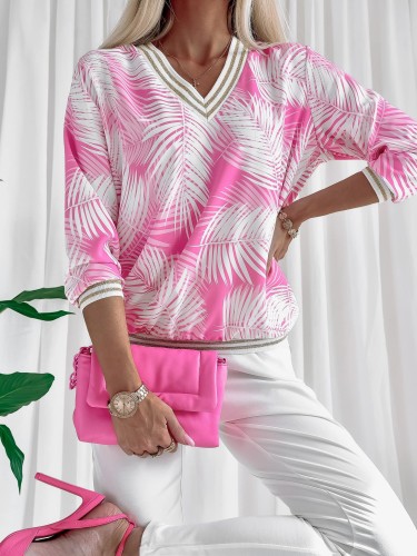 Bluzka Vneck  Pink & White LUISE