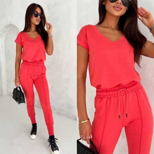 Bawełniany komplet dresowy SIMPLE koralowy