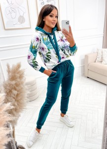 WELUROWY komplet dresowy TROPICAL butelkowa zieleń