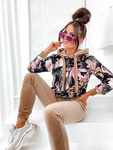 WELUROWY komplet dresowy TROPICAL beżowy