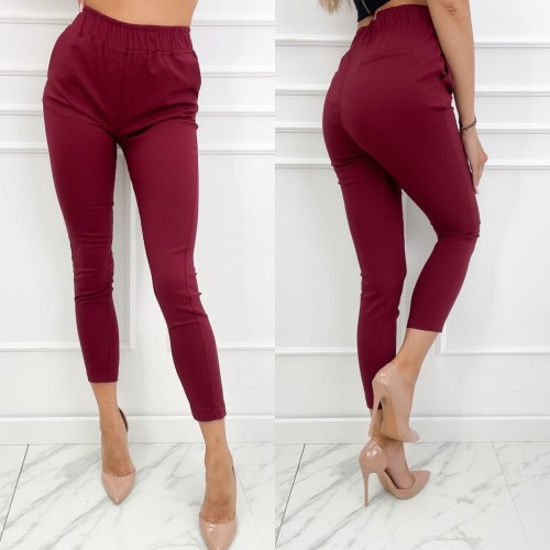 Spodnie cygaretki Freesia z gumką w pasie L055 bordowe