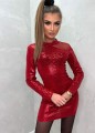 Błyszcząca sukienka MINI z koronkową wstawką czerwona