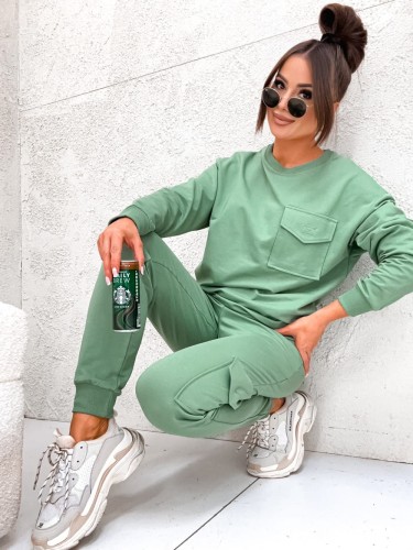 BAWEŁNIANY KOMPLET DRESOWY POCKET  khaky/oliwka