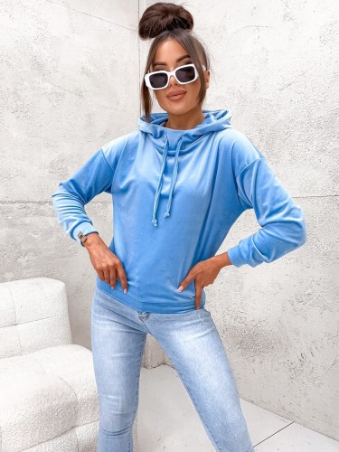 Bluza welurowa HOODIE błękitna
