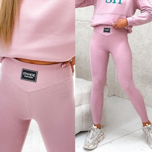 LEGGINSY PRĄŻKOWANE STAY HERE pudrowy róż