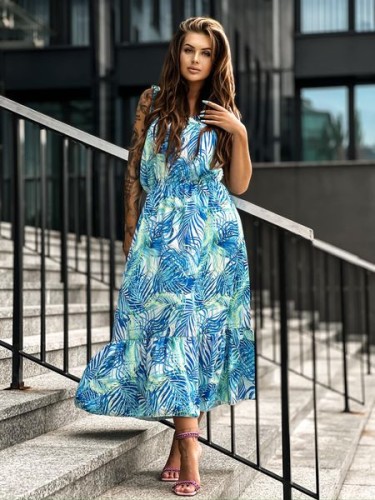 Sukienka BELLA Maxi w turkusowo zielonym princie LUISE