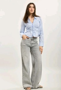 Spodnie jeans z szeroką nogawką szare Toxik H2880-2