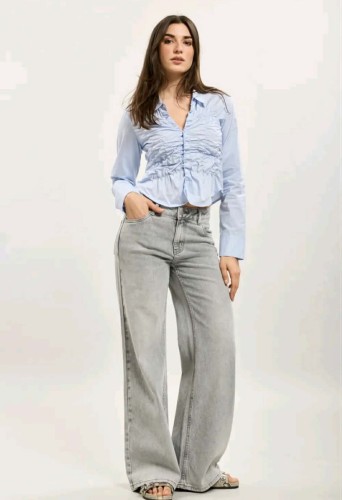 Spodnie jeans z szeroką nogawką szare Toxik H2880-2