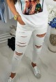 Obłędne spodnie jeans z dziurami Slim Fit białe