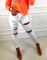 Obłędne spodnie jeans z dziurami Slim Fit białe